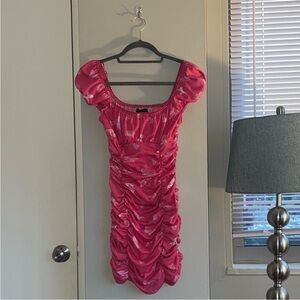 Ruched Pink Butterfly Dress